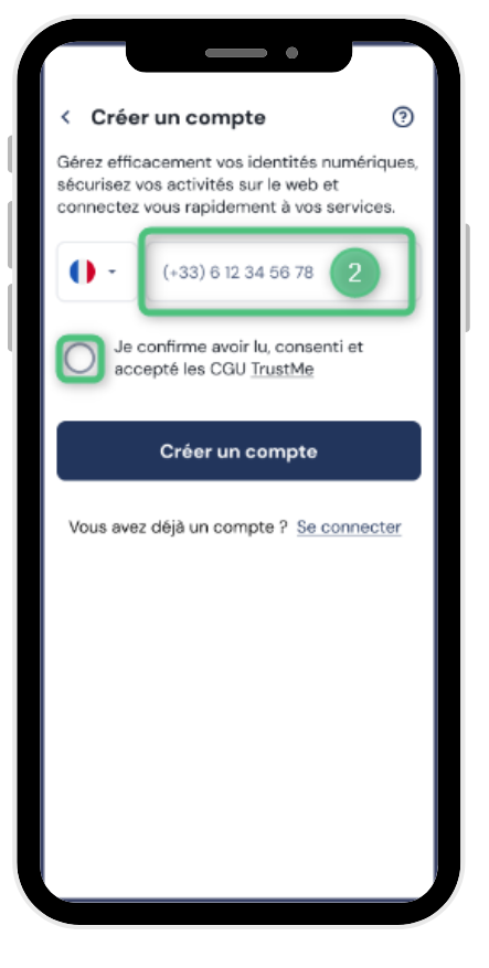 Étape 2 : saisie du numéro de téléphone