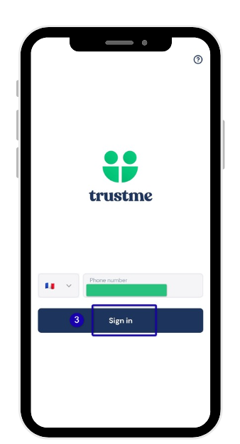 Signing in to the TrustMe app