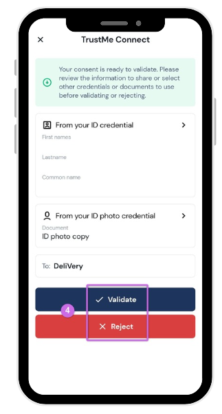 Confirming or declining the sharing