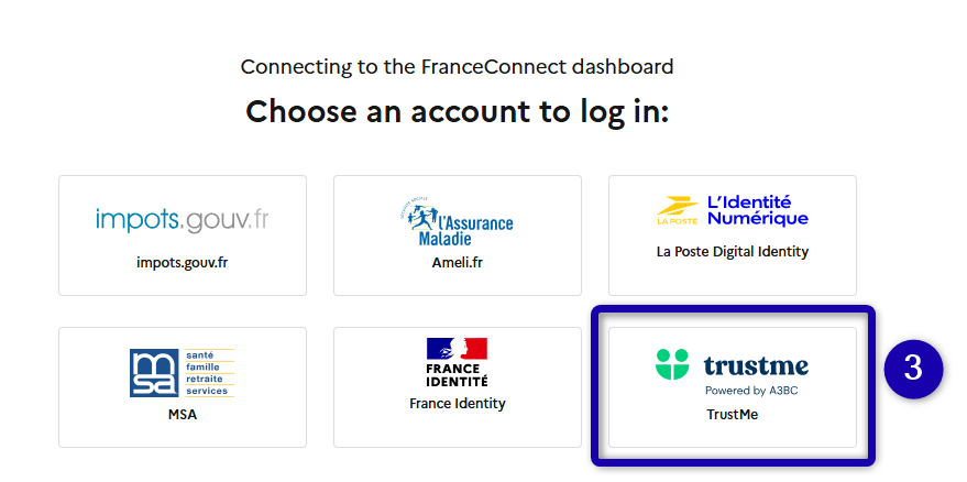 Step 3: selecting TrustMe among identity providers