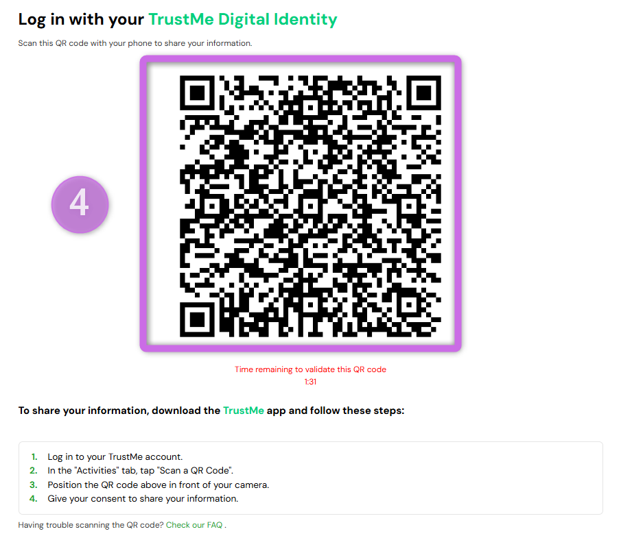Step 4: QR code to scan with the TrustMe app