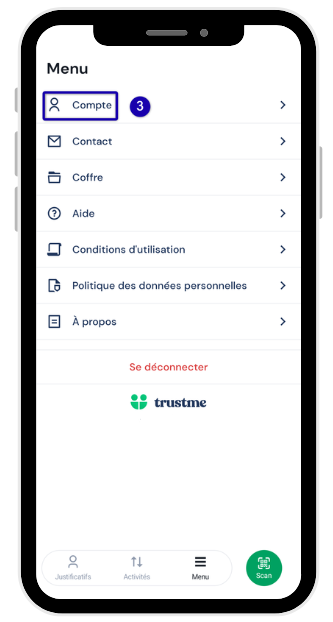 Étape 3 : accès à la rubrique Compte
